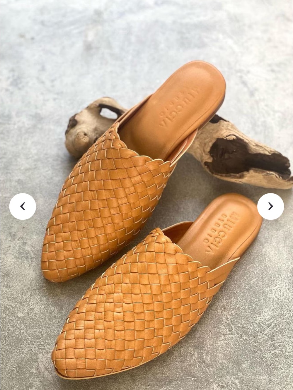 Woven Leather Slip-On Mule - Camel Brown